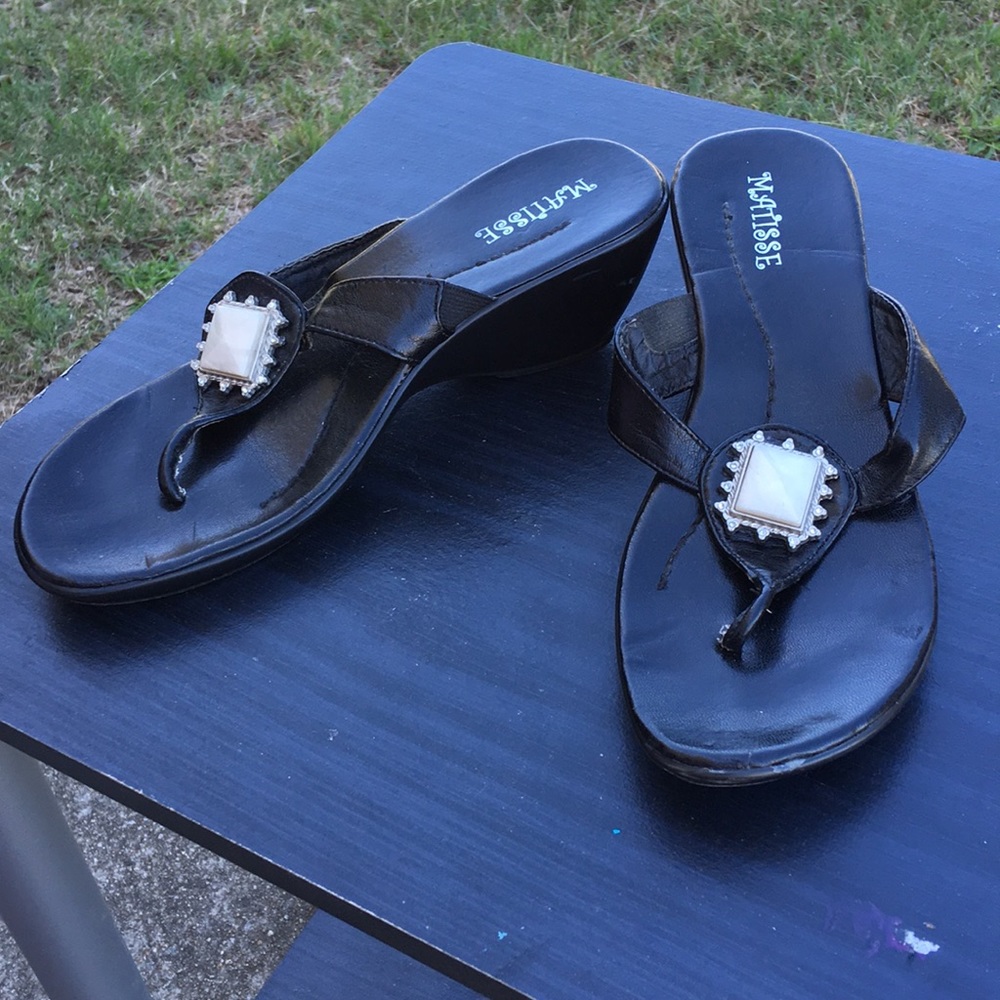 Black Thong Wedges sz 8